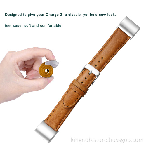 Brown Vintage Smartwatch Leather Replacement Watch band For Fitbit Charge 2 Band